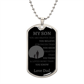 MY SON - LOVE DAD - Graphical Dog Tag & Ball Chain (Gray w/ large graphic)