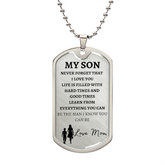 MY SON - LOVE MOM - Graphical Dog Tag & Ball Chain (w/small graphic & NO background)