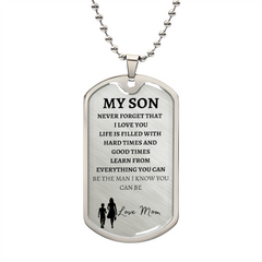 MY SON - LOVE MOM - Graphical Dog Tag & Ball Chain