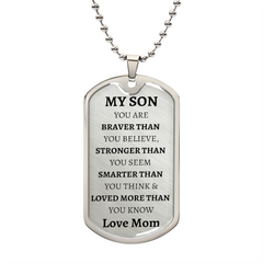 MY SON - LOVE MOM - Graphical Dog Tag & Ball Chain (No Graphic)
