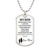 MY SON - LOVE MOM - Graphical Dog Tag & Ball Chain (w/small graphic)