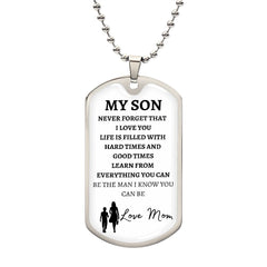 MY SON - LOVE MOM - Graphical Dog Tag & Ball Chain (w/small graphic)