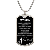 MY SON - LOVE DAD - Graphical Dog Tag & Ball Chain (w/ small graphic)