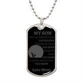 MY SON - LOVE MOM Graphical Dog Tag & Ball Chain (GRAY W/LARGE GRAPHIC)
