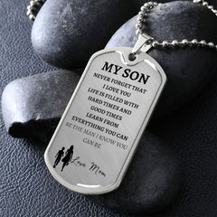 MY SON - LOVE MOM - Graphical Dog Tag & Ball Chain