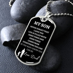 MY SON - LOVE DAD - Graphical Dog Tag & Ball Chain (w/ small graphic)