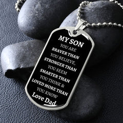 MY SON - LOVE DAD - Graphical Dog Tag & Ball Chain
