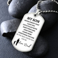 MY SON - LOVE DAD - Graphical Dog Tag & Ball Chain (w/ small graphic)