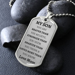 MY SON - LOVE MOM - Graphical Dog Tag & Ball Chain (No Graphic)