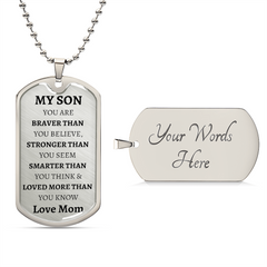 MY SON - LOVE MOM - Graphical Dog Tag & Ball Chain (No Graphic)