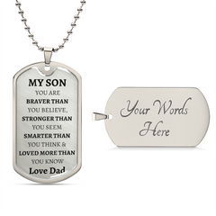 MY SON - LOVE DAD - Graphical Dog Tag & Ball Chain (No Graphic)