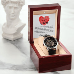 TO MY SON - Love Mom - Men's Openwork Watch + MC (White background)