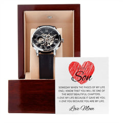 TO MY SON - Love Mom - Men's Openwork Watch + MC (White background)