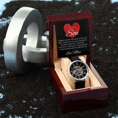 TO MY SON - Love Mom - Men's Openwork Watch + MC (Black background)