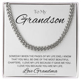 TO MY GRANDSON - Love Grandma - Cuban Link Chain (White background)