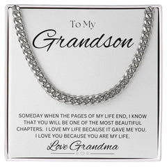TO MY GRANDSON - Love Grandma - Cuban Link Chain (White background)