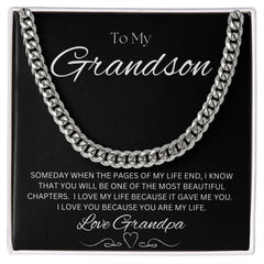 TO MY GRANDSON - Love Grandpa - Cuban Link Chain (Black background)