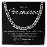 TO MY GRANDSON - Love Grandma - Cuban Link Chain (Black background)