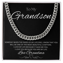 TO MY GRANDSON - Love Grandma - Cuban Link Chain (Black background)