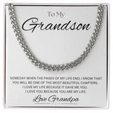 TO MY GRANDSON - Love Grandpa - Cuban Link Chain (White background)