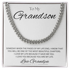 TO MY GRANDSON - Love Grandpa - Cuban Link Chain (White background)