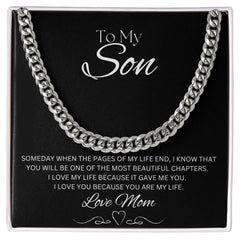 TO MY SON - Love Mom - Cuban Link Chain (Black background)