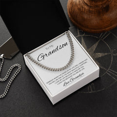 TO MY GRANDSON - Love Grandpa - Cuban Link Chain (White background)