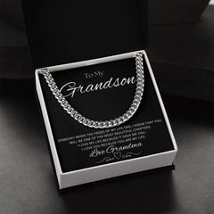 TO MY GRANDSON - Love Grandma - Cuban Link Chain (Black background)