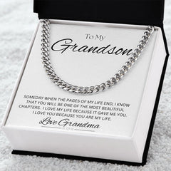 TO MY GRANDSON - Love Grandma - Cuban Link Chain (White background)