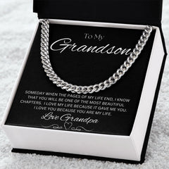TO MY GRANDSON - Love Grandpa - Cuban Link Chain (Black background)