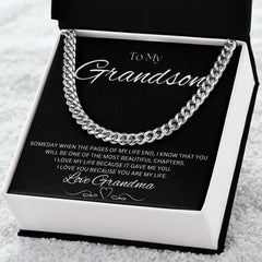 TO MY GRANDSON - Love Grandma - Cuban Link Chain (Black background)