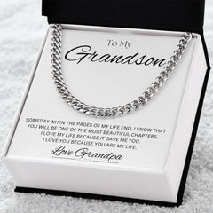 TO MY GRANDSON - Love Grandpa - Cuban Link Chain (White background)