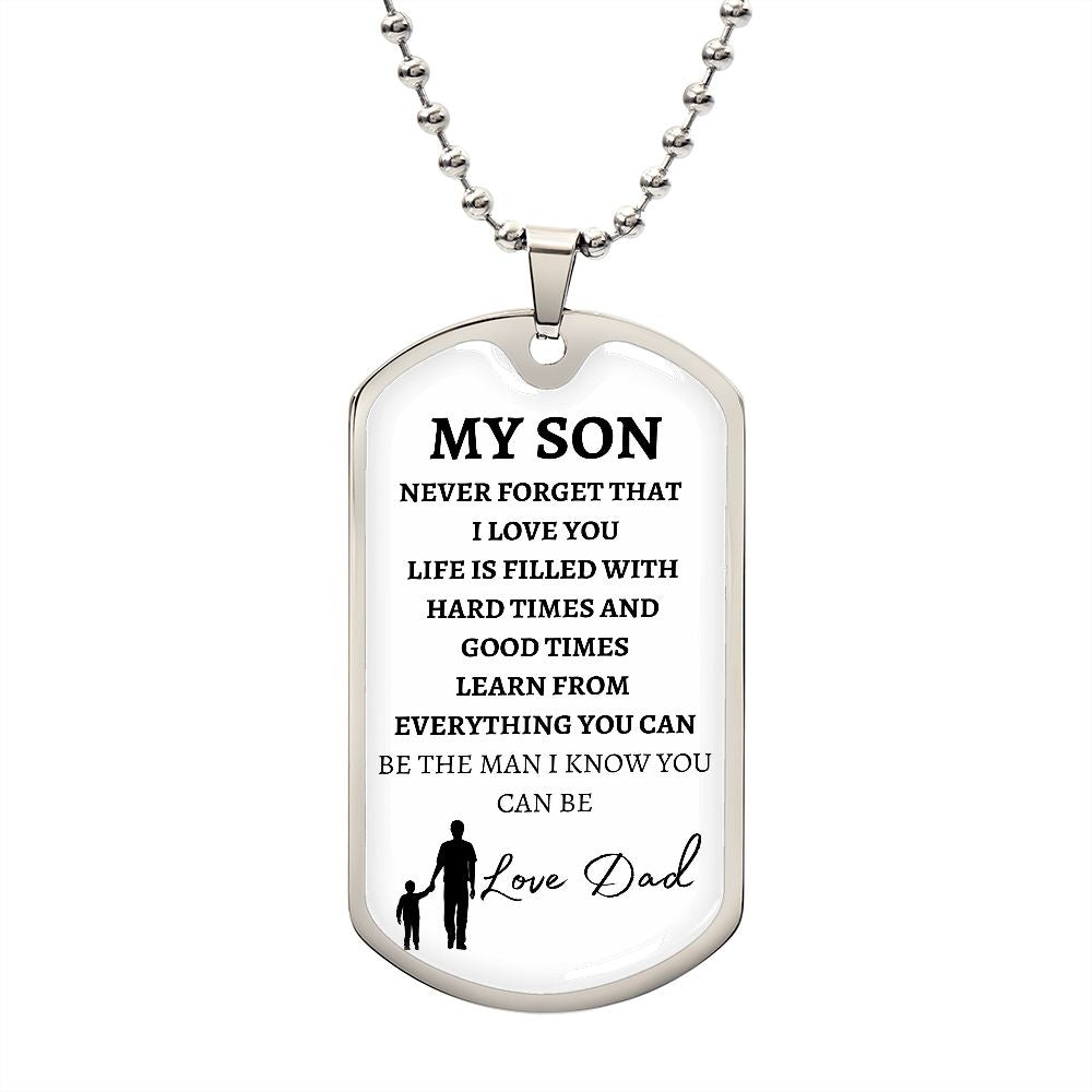 MY SON - LOVE DAD - Graphical Dog Tag & Ball Chain (w/ small graphic)
