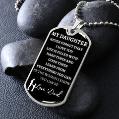 MY DAUGHTER - LOVE DAD - Graphical Dog Tag & Ball Chain (w/small graphic)