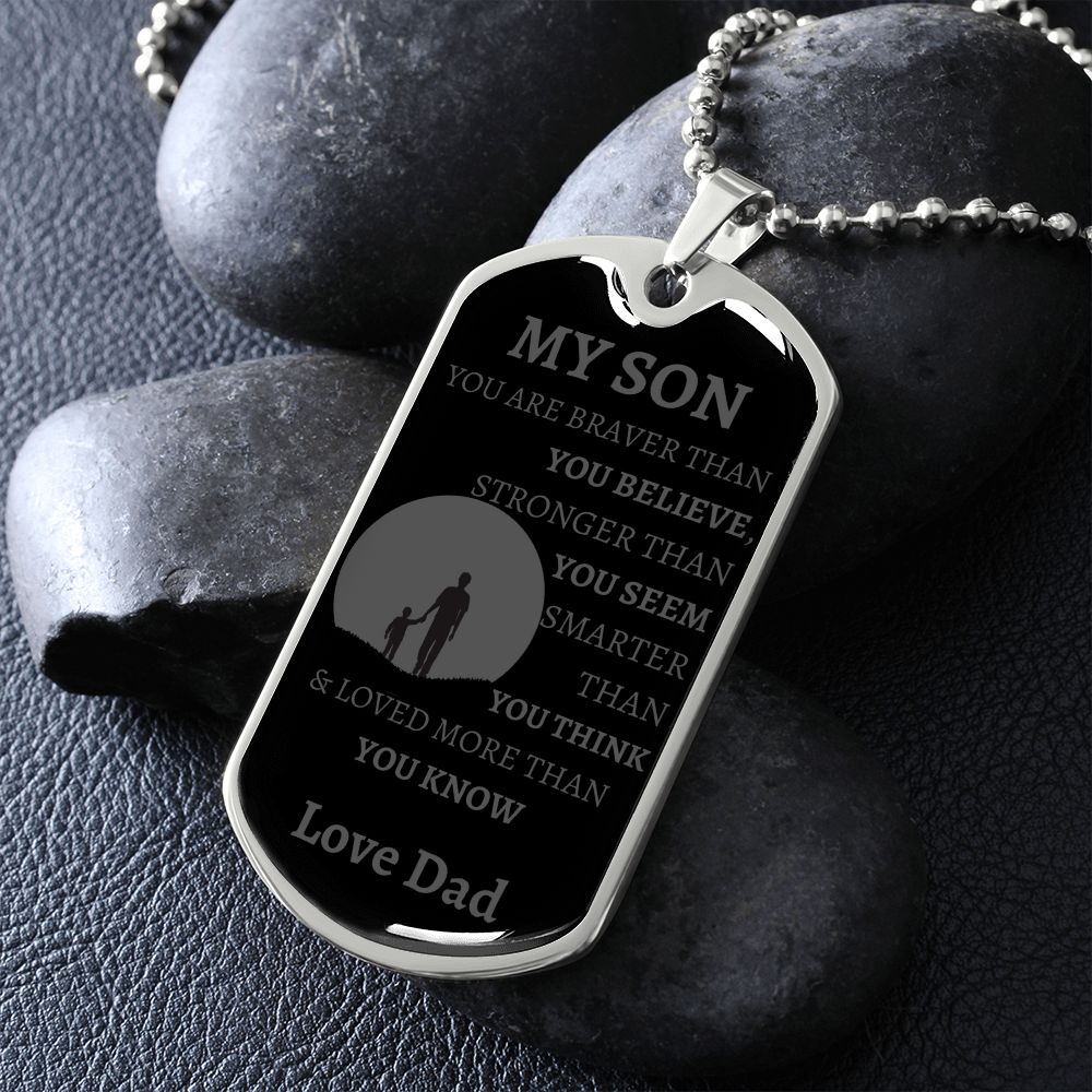 MY SON - LOVE DAD - Graphical Dog Tag & Ball Chain (Gray w/ large graphic)