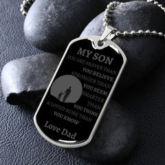 MY SON - LOVE DAD - Graphical Dog Tag & Ball Chain (Gray w/ large graphic)