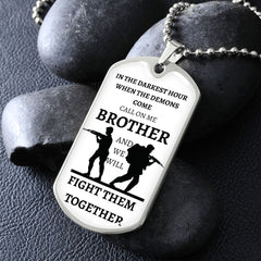 TO OUR VETERANS - CALL ON ME BROTHER - Graphical Dog Tag & Ball Chain (White background/Black text)