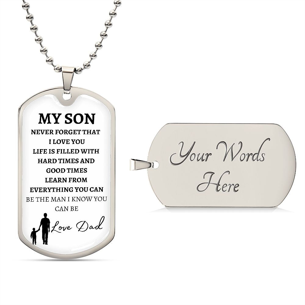 MY SON - LOVE DAD - Graphical Dog Tag & Ball Chain (w/ small graphic)