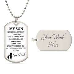 MY SON - LOVE DAD - Graphical Dog Tag & Ball Chain (w/ small graphic)