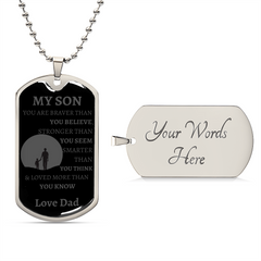 MY SON - LOVE DAD - Graphical Dog Tag & Ball Chain (Gray w/ large graphic)