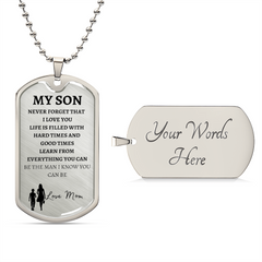 MY SON - LOVE MOM - Graphical Dog Tag & Ball Chain