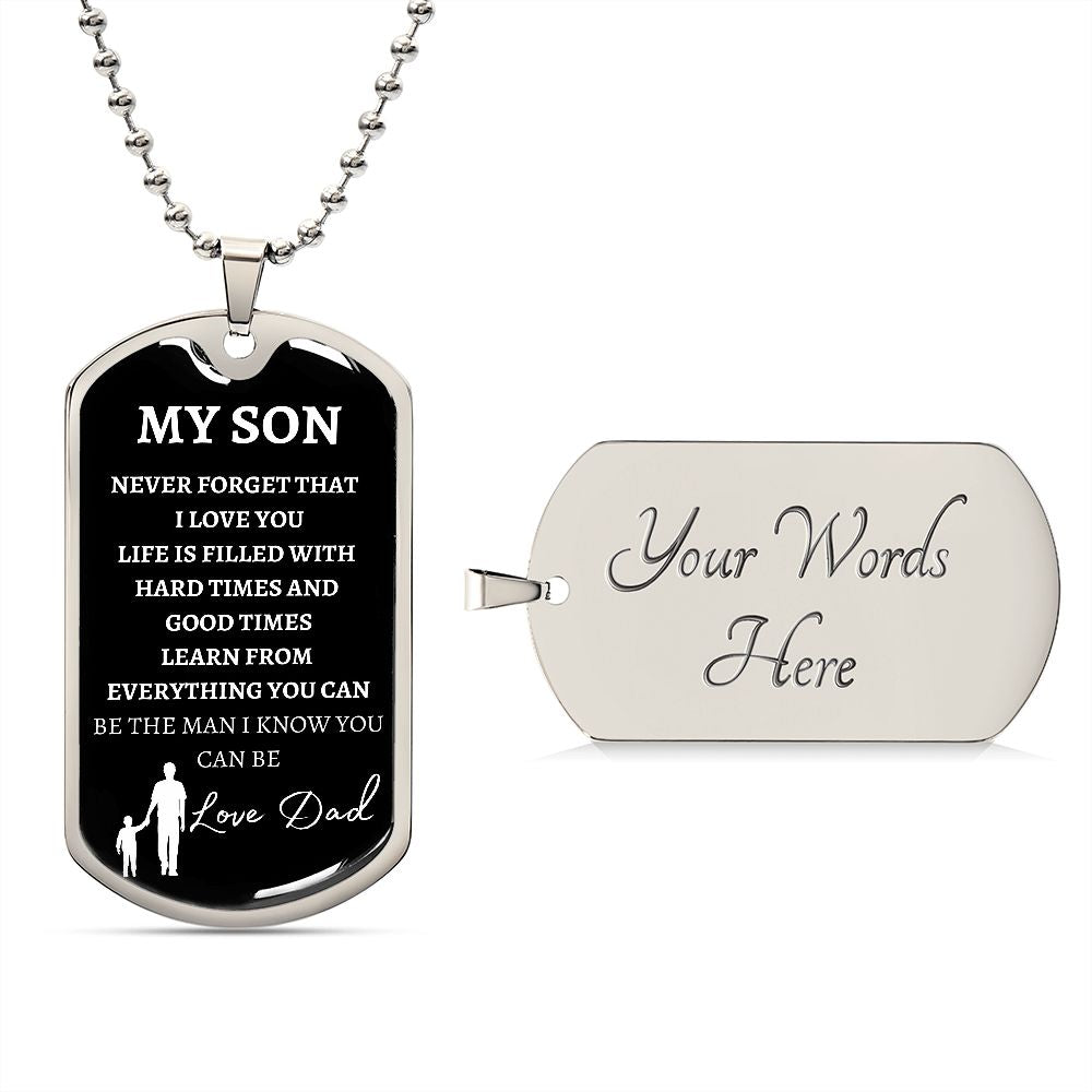 MY SON - LOVE DAD - Graphical Dog Tag & Ball Chain (w/ small graphic)