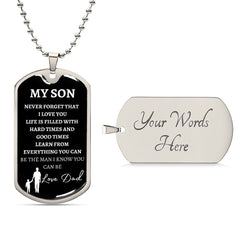 MY SON - LOVE DAD - Graphical Dog Tag & Ball Chain (w/ small graphic)