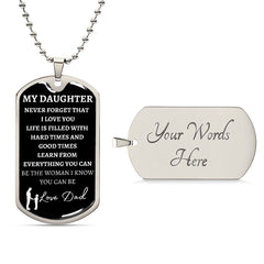 MY DAUGHTER - LOVE DAD - Graphical Dog Tag & Ball Chain (w/small graphic)