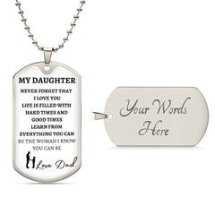 TO MY DAUGHTER - LOVE DAD - Graphical Dog Tag & Ball Chain (w/ small graphic)