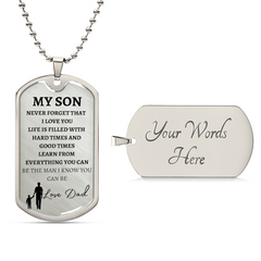 MY SON - LOVE DAD - Graphical Dog Tag & Ball Chain (w/small graphic & NO background)