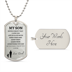 MY SON - LOVE DAD -  Graphical Dog Tag & Ball Chain