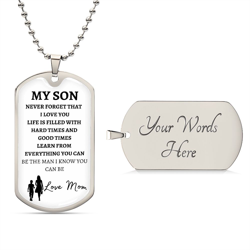 MY SON - LOVE MOM - Graphical Dog Tag & Ball Chain (w/small graphic)