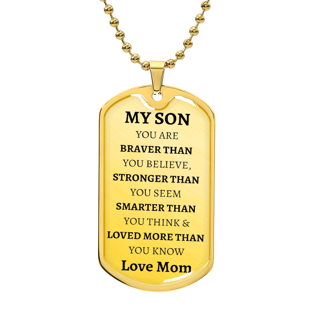 MY SON - LOVE MOM - Graphical Dog Tag & Ball Chain (No Graphic)