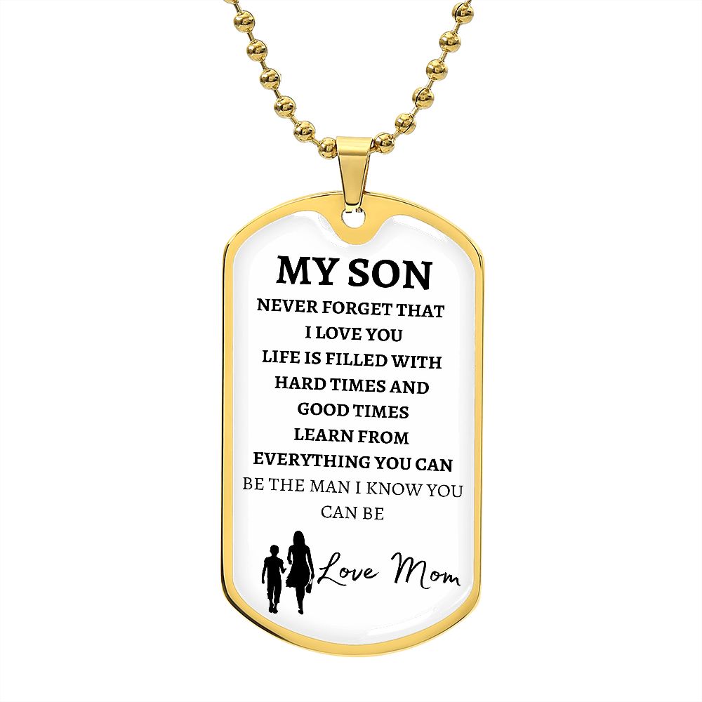 MY SON - LOVE MOM - Graphical Dog Tag & Ball Chain (w/small graphic)